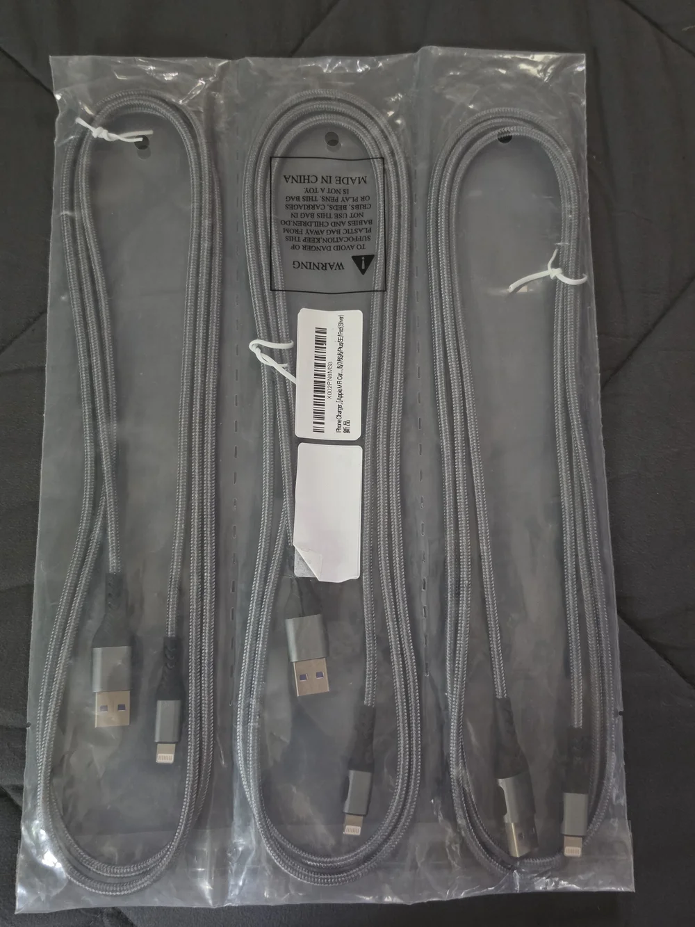 3 Pack Universal Braided USB to Lightning Charging Cable - Gray